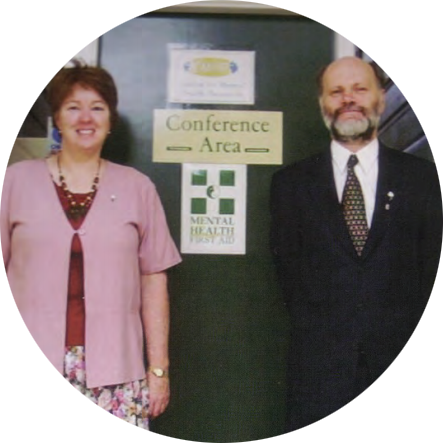 A photograph of Betty Kitchener and Tony Jorm from the first MHFA course in Canberra