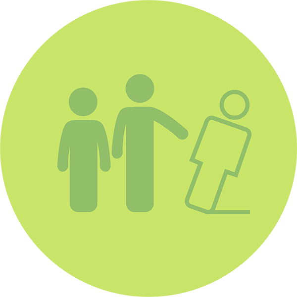 Light green round icon with 3 people symbol. One person seeming to be left out